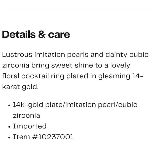 NWT Covet Faux Pearl and Cubic Zirconia Flower Cocktail Ring, Size 5, Gold/White - Picture 4 of 4